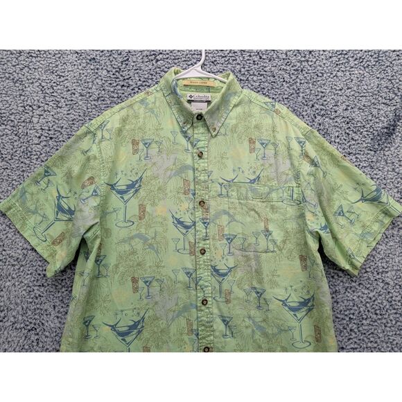 Columbia River Lodge Tiki Marlin Button Down Shirt Size L Fishing Vacation Green - Picture 4 of 13
